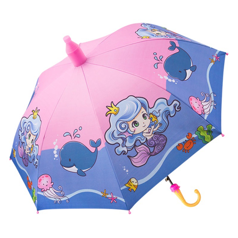 Paraguas de protección solar para niños de dibujos animados paraguas de plástico negro paraguas para niños barra recta Paraguas automático seguridad anti-clip paraguas para niños paraguas publicitario