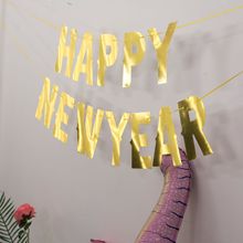 HAPPY NEW YEAR烫金字母拉旗 新年快乐节庆装饰 金色跨年派对装饰
