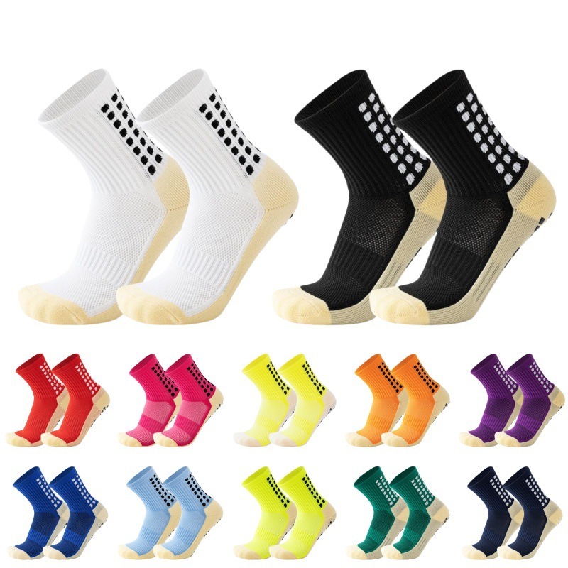 Men's Bagged Mid-Calf Socks, Non-Slip Dotted Basketball Socks, Thickened Towel Bottom Sports Socks, Breathable Sweat-Absorbent Football Socks