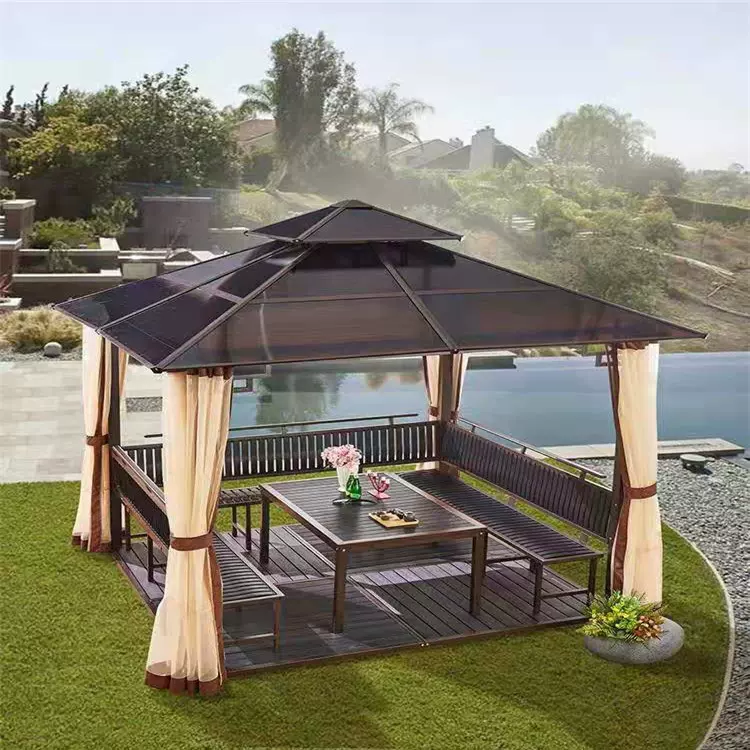 户外凉亭家用小木屋庭院别墅阳光板铁艺亭子农庄四角亭工地茶水亭