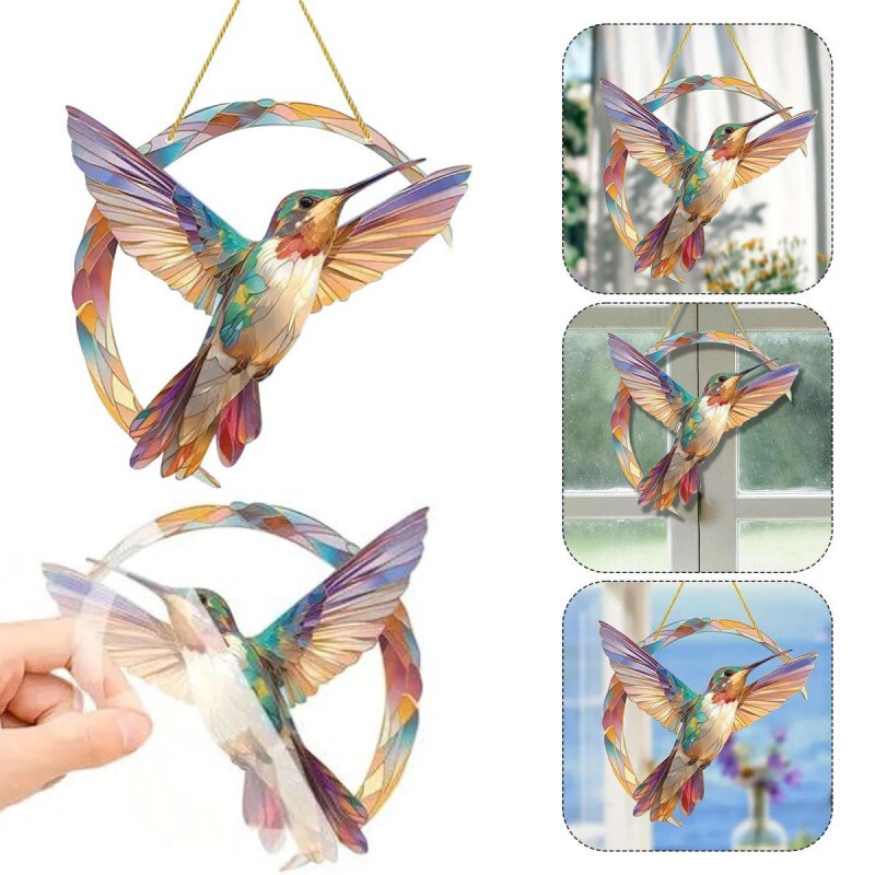 Cross-border New Hummingbird Shape Acrylic Pendant Home Colorful Cute Hummingbird Window Balcony Decoration Hanging Ornaments
