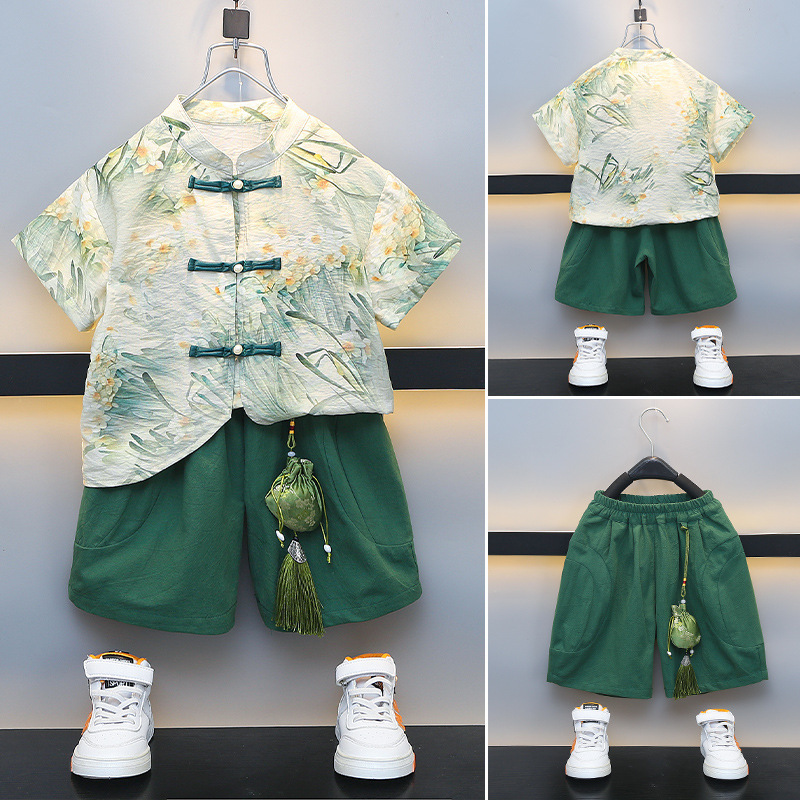 少年中国風超仙ファッション洋気唐装夏の新製品はすべて爆金水中仙漢服セットである|undefined