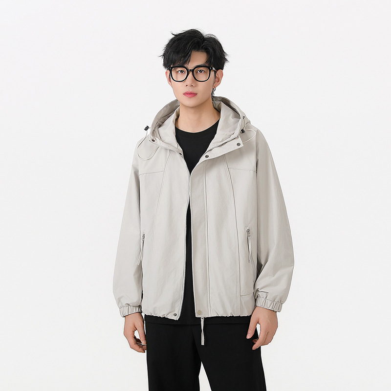 Foreign trade wholesale manufacturer 2026 new product: large size workwear hooded trench coat for men, suitable for spring and autumn, trendy casual style