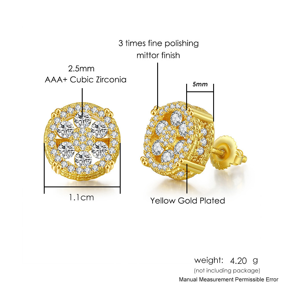 Popolare Full Diamond Hip Hop Round Micro Set Zircone Filo per Uomo e Orecchini_voghion.com