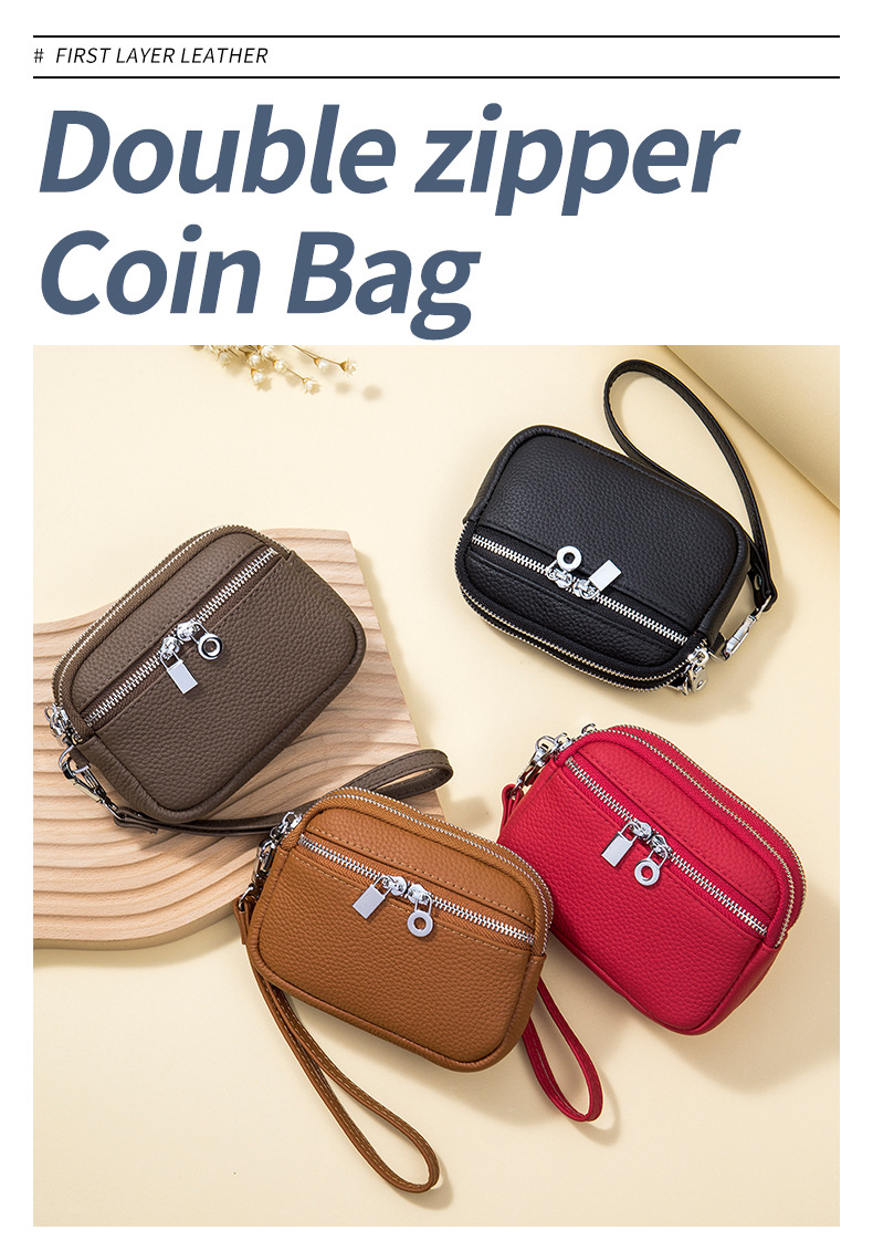 Portafoglio da donna in vera pelle, squisito, con doppia cerniera, grande capacità, borsa multifunzionale_voghion.com