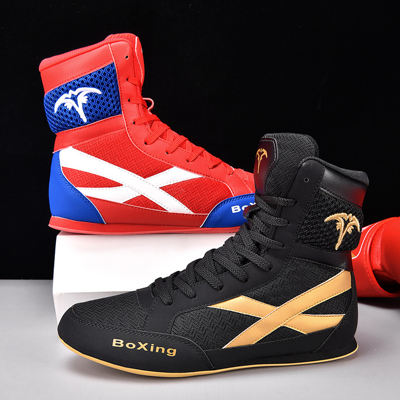 Cross-border red boxing shoes for men, high-top fighting training shoes, wrestling shoes, wrestling boots, long boots, boxing shoes for women and men
