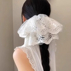 韓国系プリンセス風白いレースの網糸大腸シュシュの女性の高級感があります。