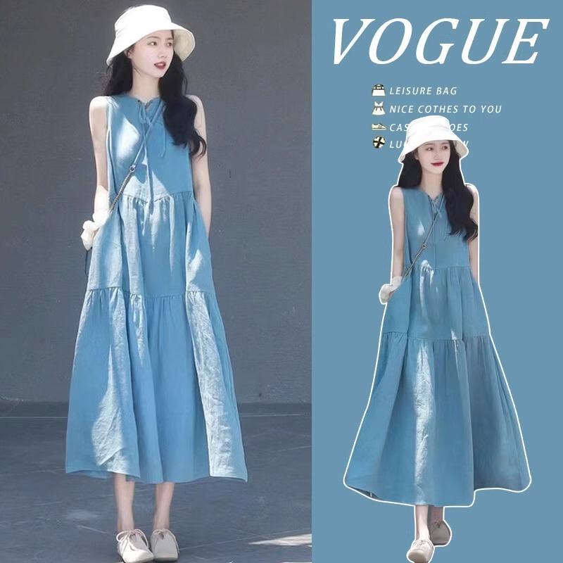 Maternity Sleeveless Vest Dress Women's Summer 2023 New French Style Elegant High-end Belly Covering Dress Trendy