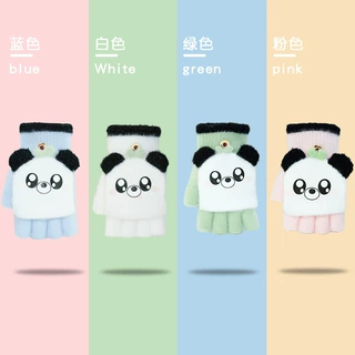 儿童写字手套冬季中大童小学生女童女孩保暖半指翻盖露指半截