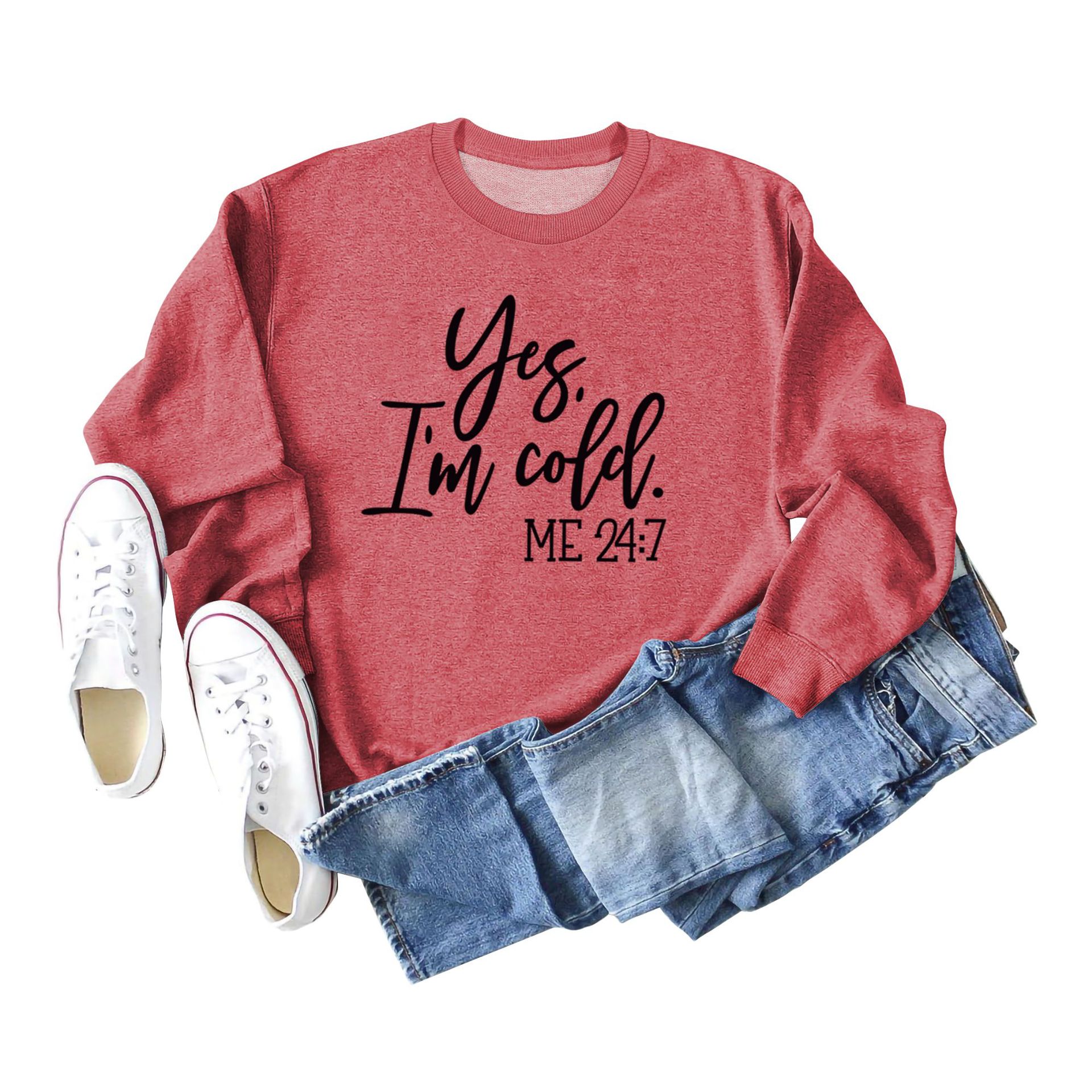 Suéter de punto con estampado de letras casuales sueltos de Amazon Yes 'I'm Cold nueva ropa de mujer de comercio exterior con cuello redondo