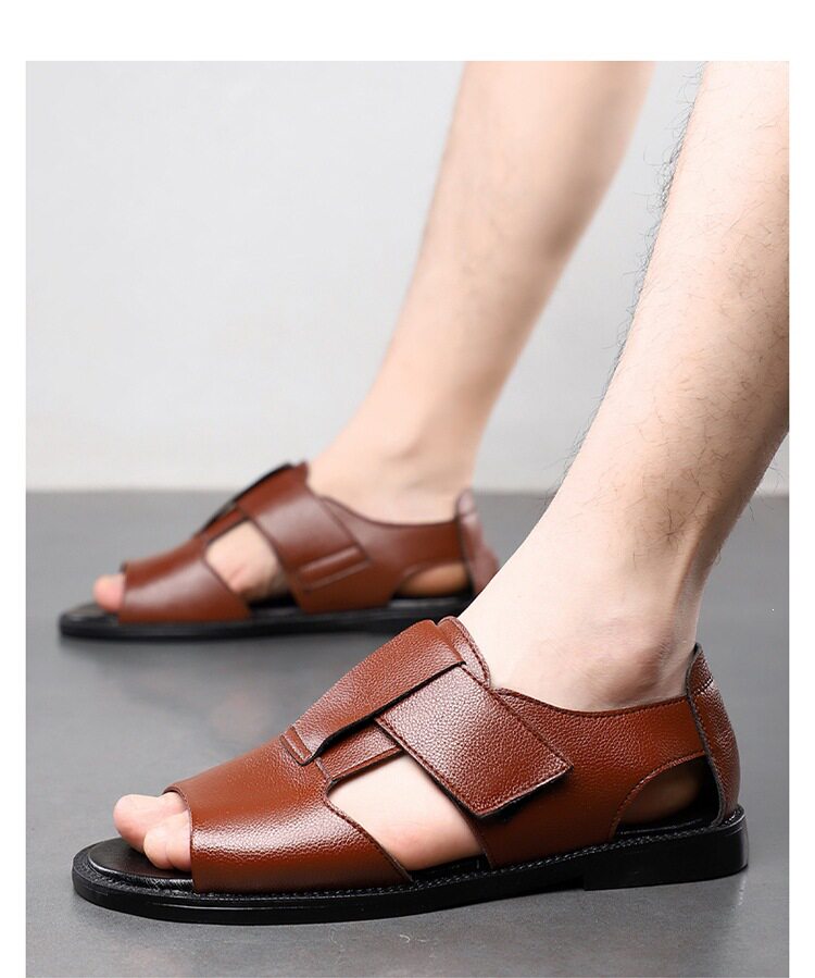 Sandal nam quai dán hở ngón chống trượt kiểu La Mã đi biển — Màu nâu, màu đen chi tiết 15