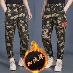 Autumn/Winter Camouflage Fleece-lined Loose Full-length Casual Ankle-length Work Pants Elastic Plus-size Tied-up Sport Pants