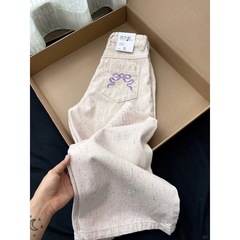 直筒牛仔裤女春季设计感蝴蝶结刺绣高腰显瘦宽松梨形身材阔腿裤子