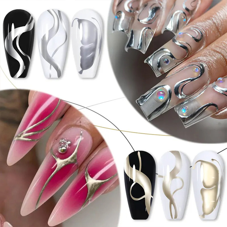 Gel de Dibujo de Metal para Uñas 5ml Secado Refuerzo para Salón de Uñas