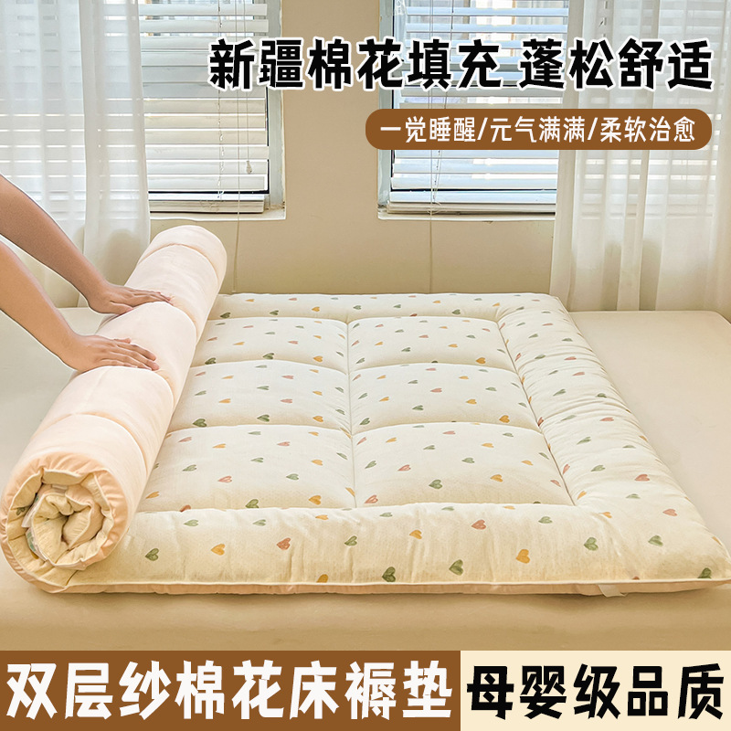Autumn and Winter New Cotton Mattress Pad Heart Dinosaur Thickened Double-Layer Gauze Student Dormitory Mattress Fluffy and Comfortable