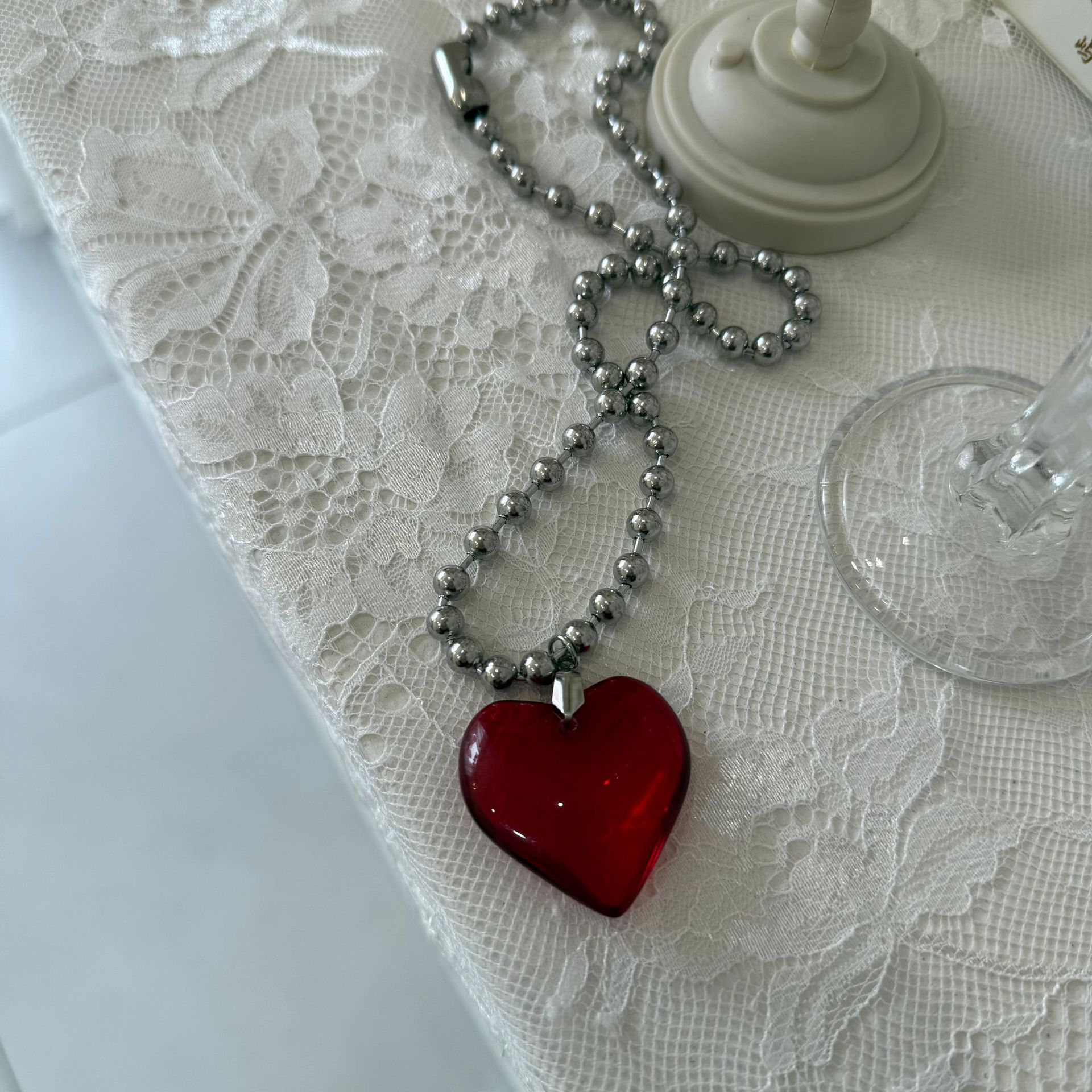 Sweet Cool Style Heart Shape Crystal Leather Rope Titanium Steel Ball Chain Cord String Pendant Necklaces Wholesale display picture 17