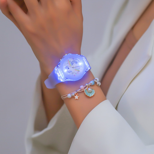 Children's watch kindergarten little girl electronic watch toy watch rainbow light-up little princess internet celebrity shiny watch