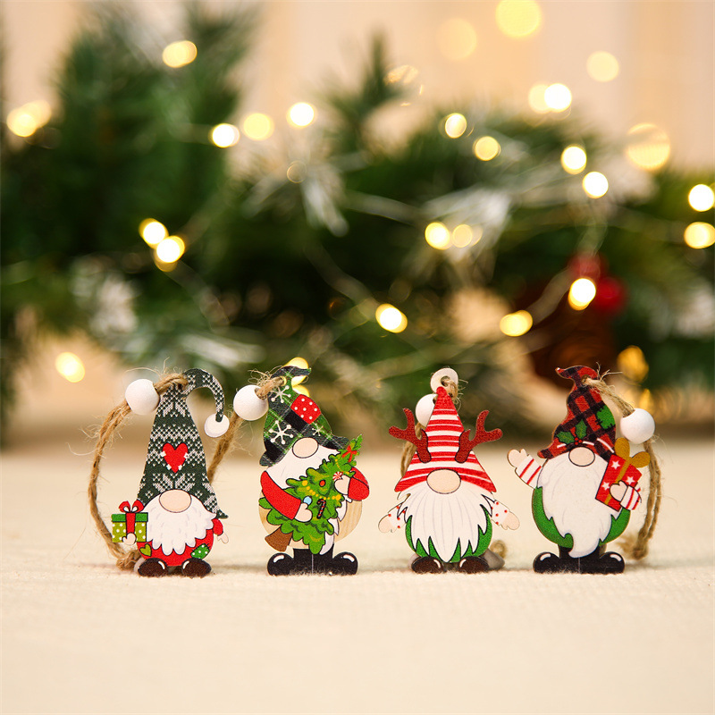 Weihnachten Süß Weihnachtsmann Holz Gruppe Hängende Ornamente 12 Stück display picture 5