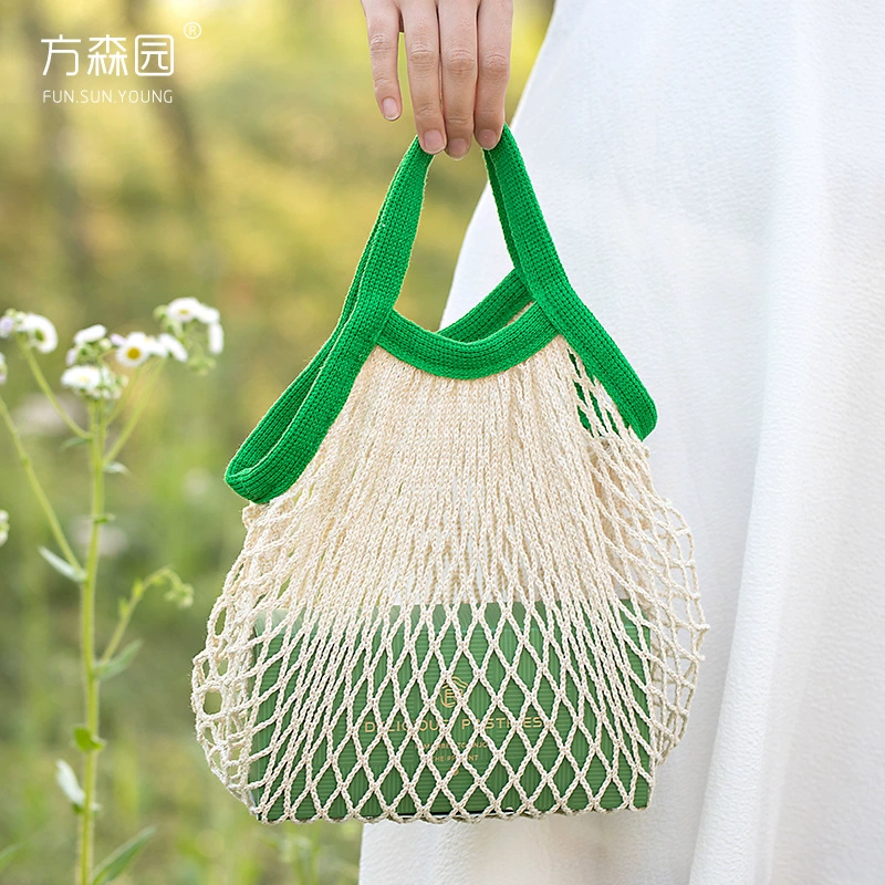 Тканая сумка 2025 новая сетка сумка сумка сетка дыра складная сумка для сумок ручной защиты окружающей среды повторяется