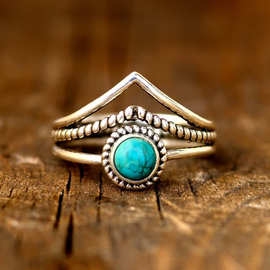 丽煌?波西米亚创意镂空绿松石戒指时尚复古女士珠宝戒指礼物批发