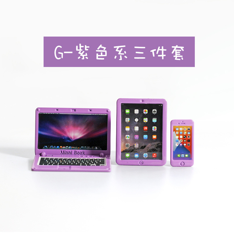 Accesorios de casa de muñecas miniatura portátil plegable simulación mini computadora tableta teléfono modelo de tres piezas N122