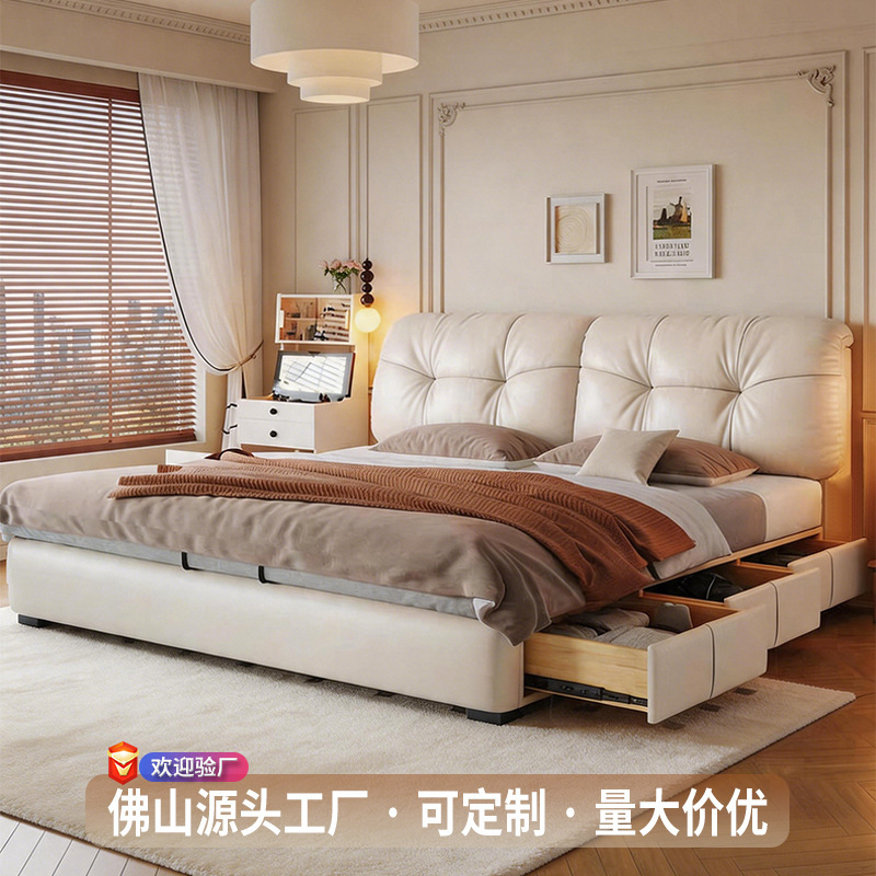 Air-Pressure Storage Genuine Leather Headboard Cowhide 1.8m Master Bedroom Double Bed Italian Minimalist Storage Bed for Small Apartments Air-Pressure Storage Genuine Leather Headboard Cowhide 1.8m Master Bedroom Double Bed Italian Minimalist Storage Bed for Small Apartments
