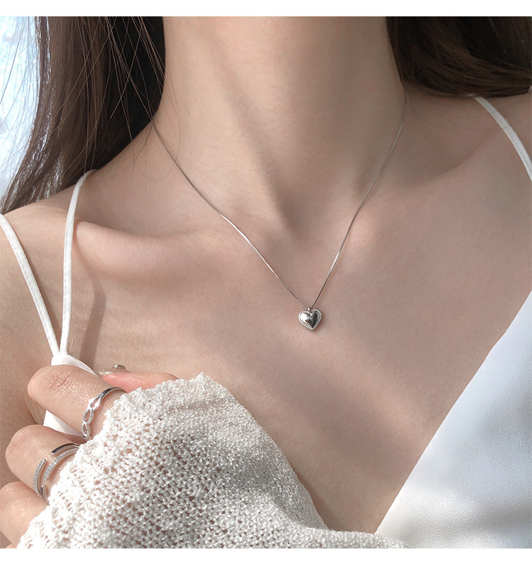 925 sterling silver Chain Material 925 Sterling Silver Box Chain Heart Shape Pendant Necklace