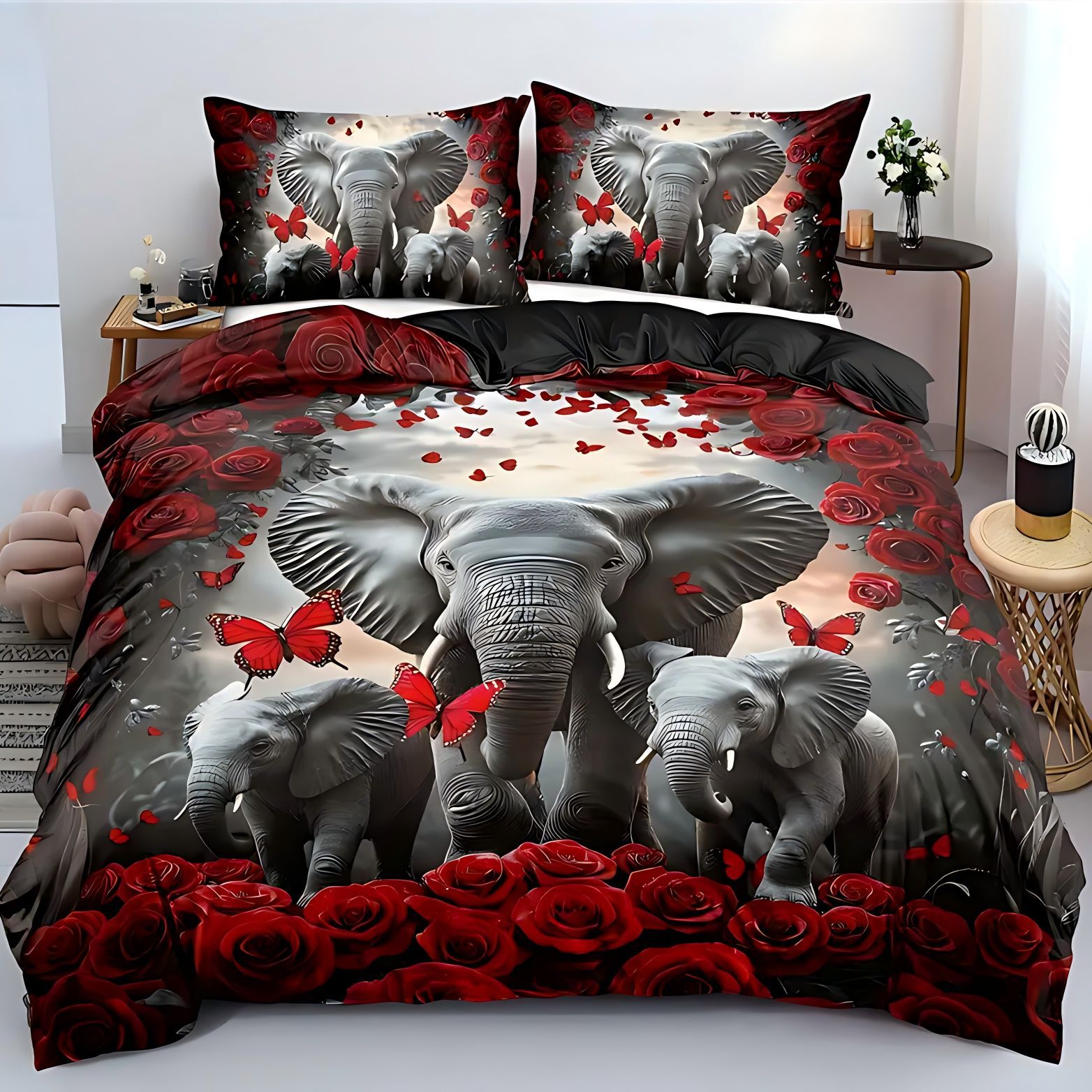 TEMU / JIT textiles domésticos transfronterizos elefante animal patrón de pelo abrasivo colcha de colcha de almohada conjunto de ropa de cama para dibujar