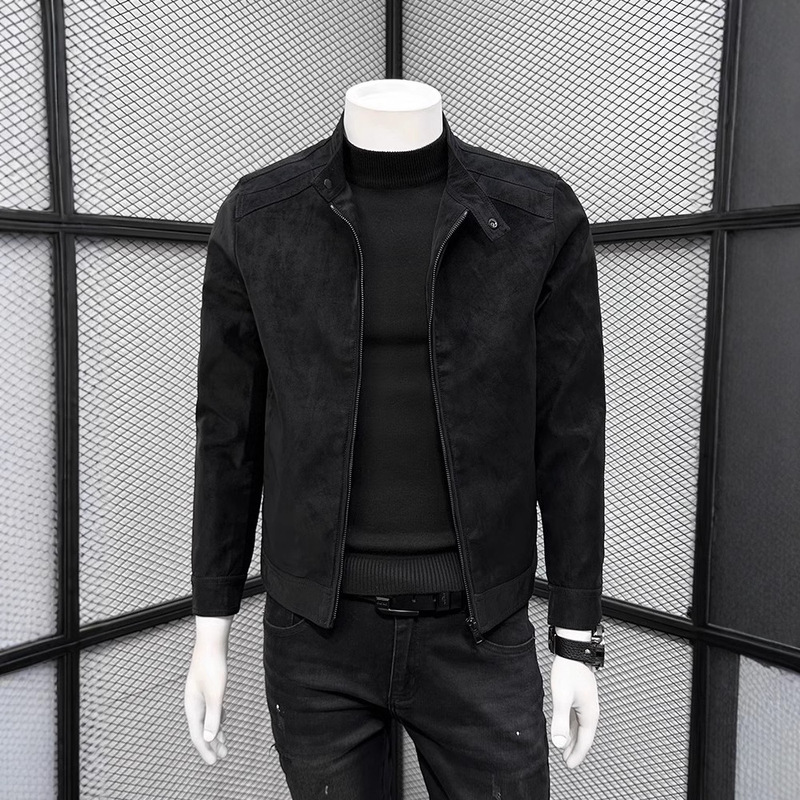 Trendy Brand Slim-fit Short Jacket Men's Duffian Handsome Autumn Winter Jacket Suede Lapel Solid Color Fashionable Handsome Top