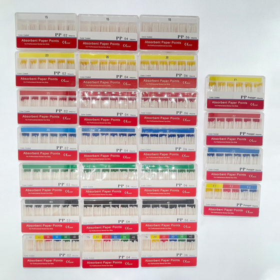 Cross-Border Popular Dental Material Root Canal Absorbent Pp Paper Tip 020406 Tapered F1F2F3 Moisture-Absorbent Paper Tip