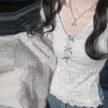 白色纯欲风蕾丝内搭打底衫女春秋季2025新款修身显瘦百搭长袖上衣