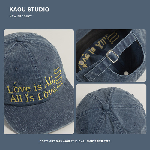 Vintage Washed Denim Duckbill Hat for Women Korean Style Face-Smoothing Wide Brim Sun Hat Fashion Embroidered Trendy Hat for Men Baseball Cap