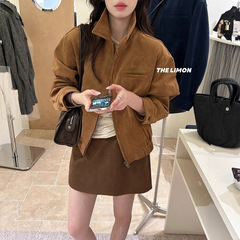 THE LIMON柠檬绿茶复古宽松羊津绒休闲工装夹克长袖短外套女秋冬