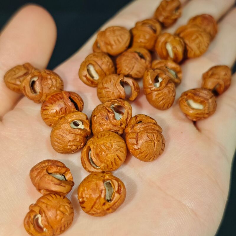 桃核雕刻桃篮配珠手串儿童吊坠手工diy手链材料桃核长命锁福字锁|undefined