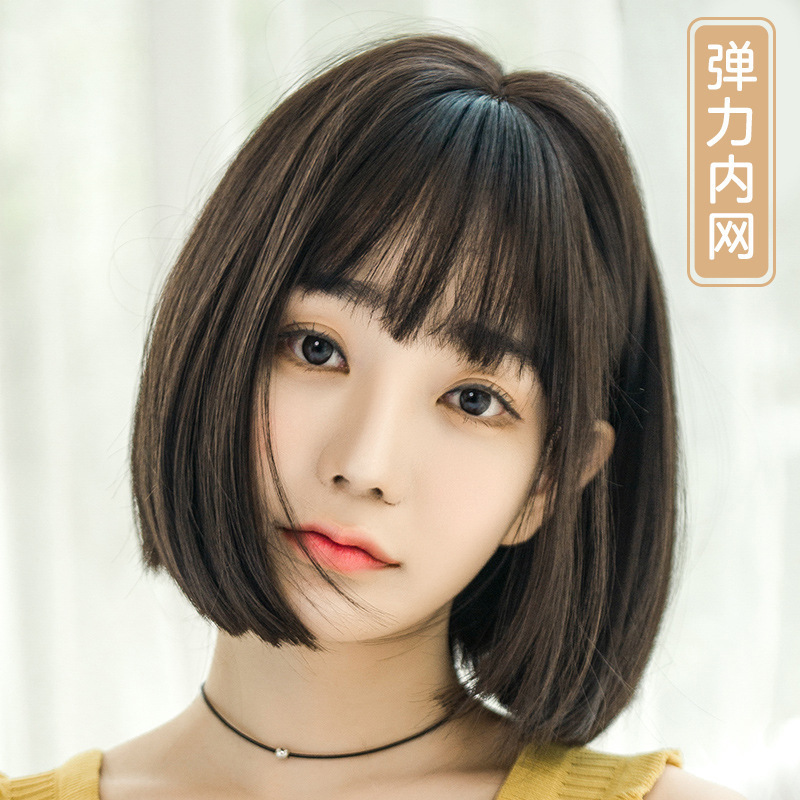 Wig Women's Short Hair bobo Head Student Round Face Face Repair Wave Head Net Red Black Hair Cover Elastic Inner Net