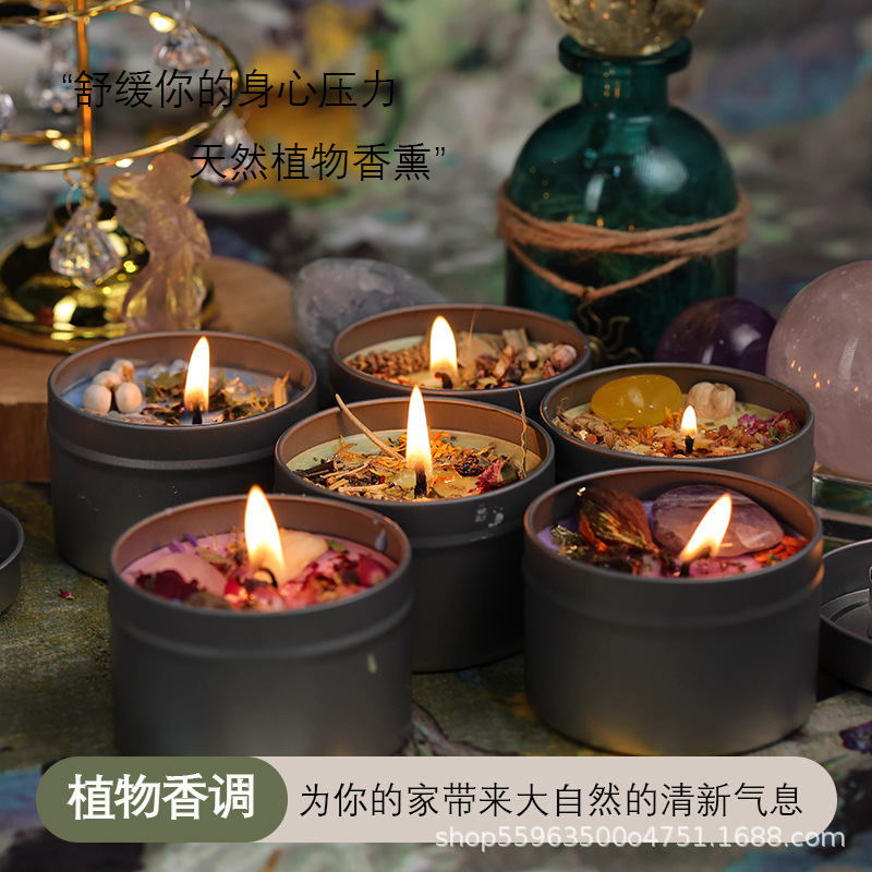 Flores secas incienso adornos de cera de cera de soja de alta calidad mujer lata de hierro perfume regalo de mano caja de regalo de aceite esencial vegetal al por mayor