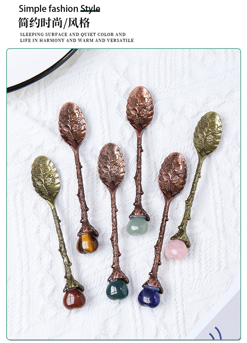 Natural Crystal Mini Love Bronze Long Handle Creative Spoon display picture 3