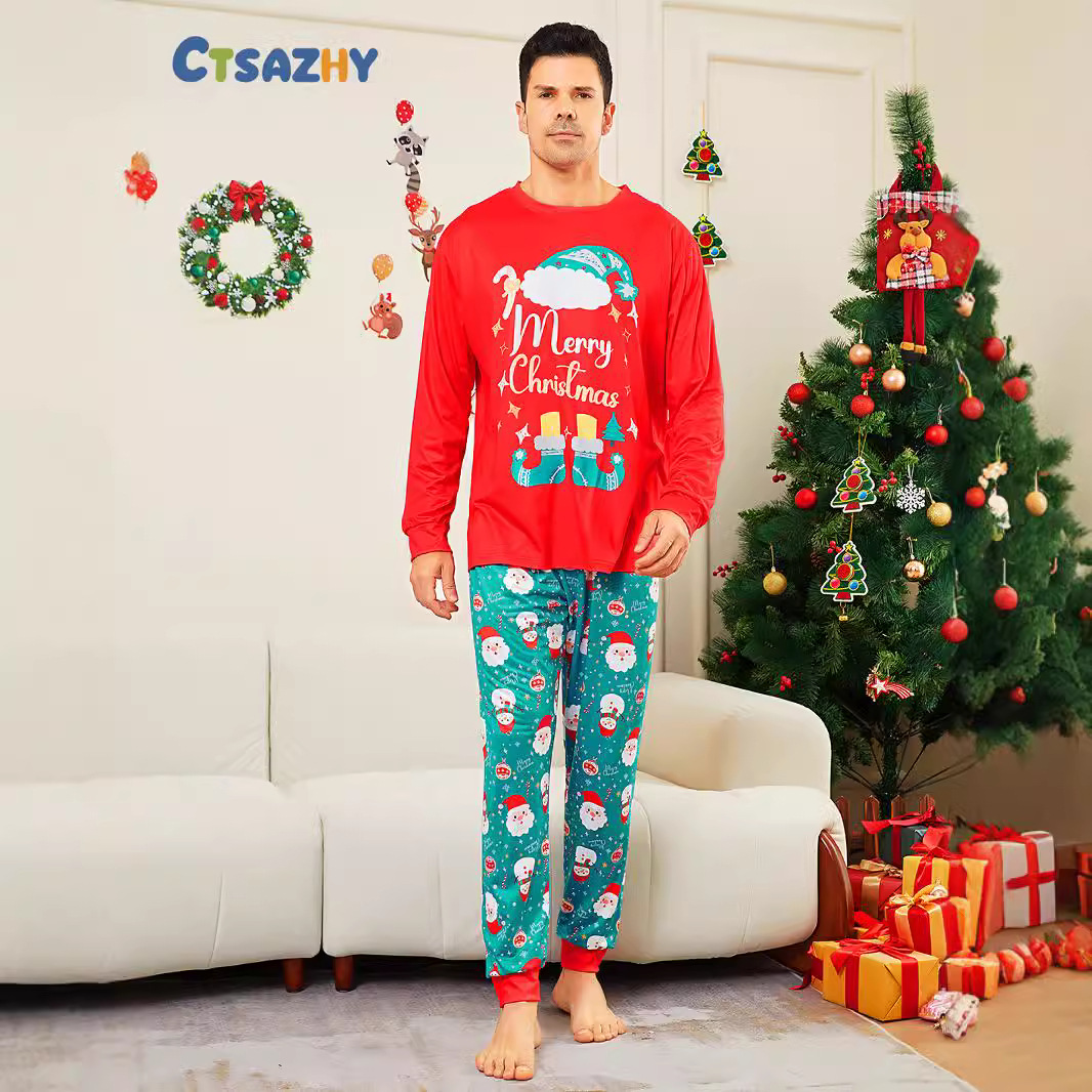 Kerstmis Santa Crutch Letter Kerstmis Familie pak bedrukte homewear pyjama_voghion.com
