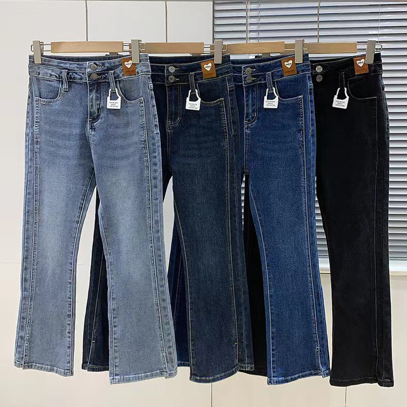 Factory Low New Winter Jeans Flared Pants Stretch Versatile Bell-Bottoms Fleece-Lined Plus Size Clearance Stock