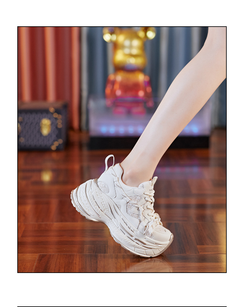 Giày sneaker nữ đế dày độn cao bên trong, phong cách thể thao thường ngày — Màu be chi tiết 16