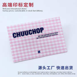 粉白格纹服装高密印唛 童装女装领标布标厚版 丝印 logo 商标织唛
