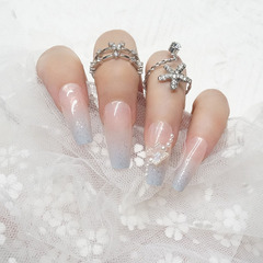 漸變冰透純欲穿戴甲蝴蝶珍珠成品甲片可拆卸重複使用假指甲貼片