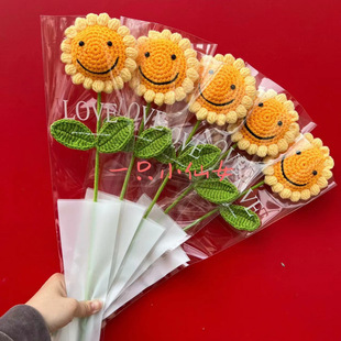 Creative Woven Handmade Knitted Sunflower Rose Wool Bouquet Finished Flower Finished Teacher's Day Gift for Birthday