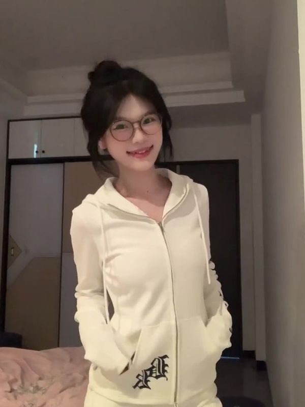 哥特风字母印花收腰显瘦短款外套秋季新款辣妹修身连帽运动风外搭|undefined