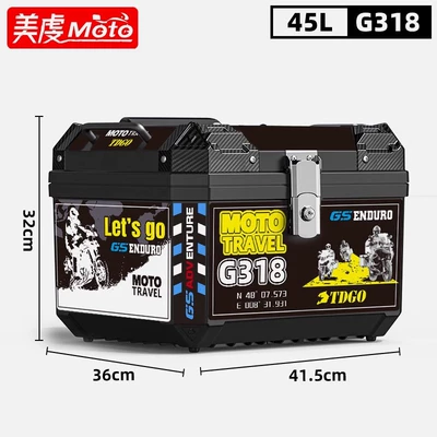 Motorcycle trunk: Waterproof Take-away Box Storage Box - 45l-black-alloy-lock-g318-stickers