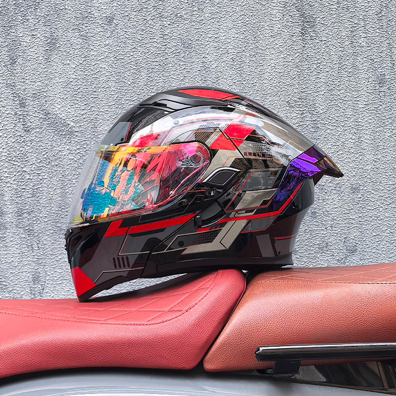 Casco de motocicleta Orz, casco, casco, doble lente, cola grande, motocicleta, casco de carrera, casco, hombres y mujeres, calor de invierno