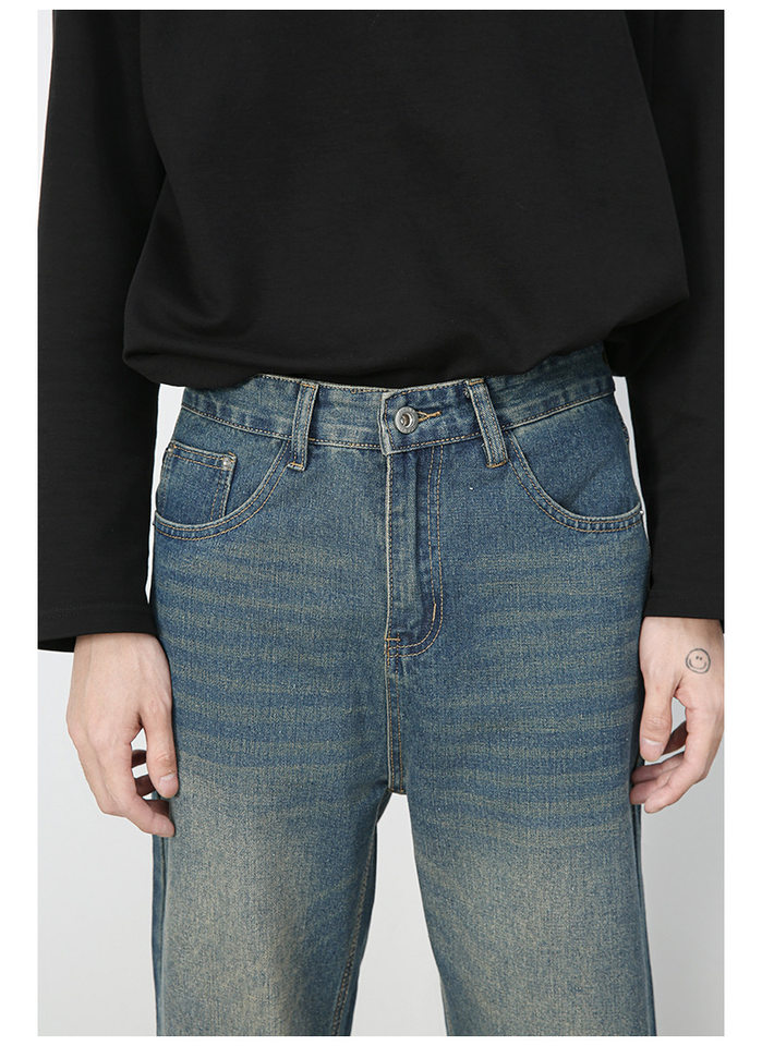 Quần jean nam ống rộng suông thẳng phong cách Mỹ, denim wash đơn giản — màu xanh, màu xanh nhạt chi tiết 15