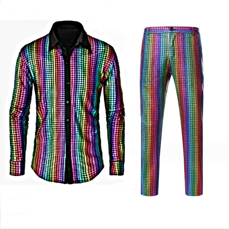 (Cross-border trading), glossy shirt, trousers, set, city style 3