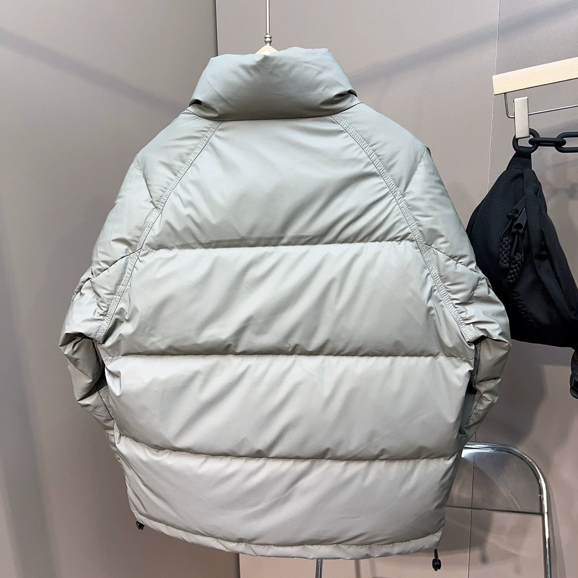 Down jacket, universal winter, duck down filled, velvet‑touch lining, light grey/black