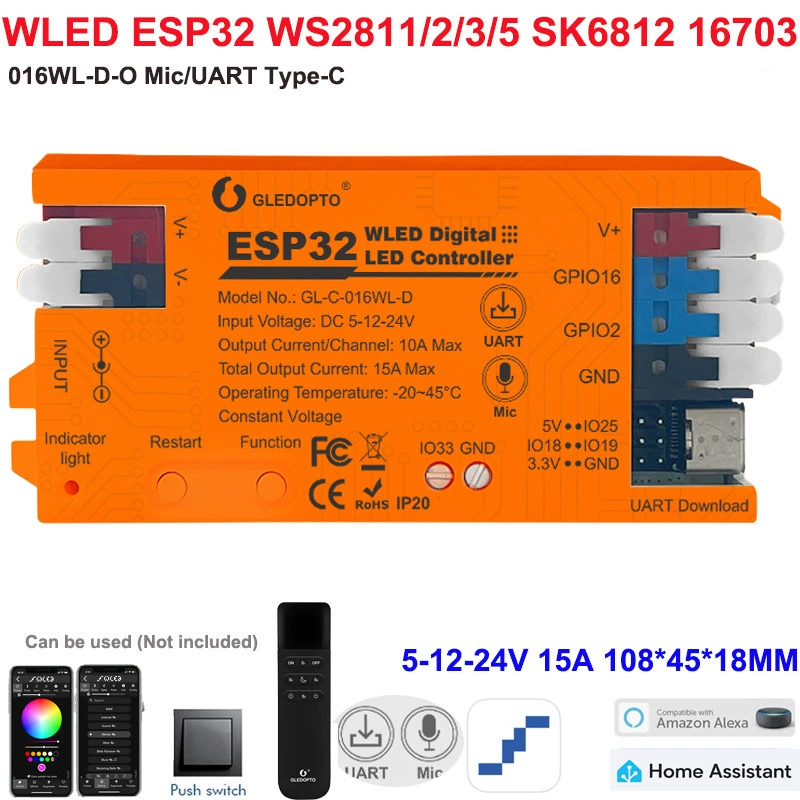 Контроллер световой ленты WLED с ESP32, микрофоном, доступен по адресу, симфонический SPI LED контроллер с адресацией